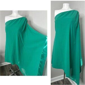 Green One Shoulder Chiffon Mini Dress Satin Trim Size 6 Evening Cocktail Party